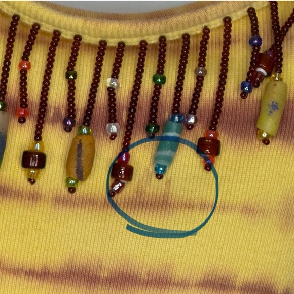 Santa Barbara Yellow and Brown Tie-Dye Beaded Scoop Neck Long Sleeve Top Medium - Picture 13 of 14
